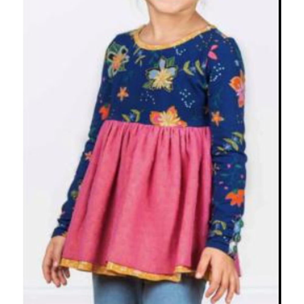 Matilda Jane Quiet Contemplation Top Make Believe Sz 8 Navy Floral EUC